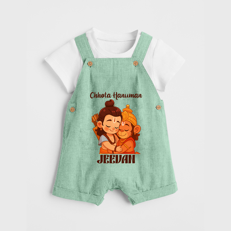 Chhota Hanuman Dungaree Set | Custom Baby Dungaree Set for Little Devotees - MINT GREEN - 0 - 5 Months Old (Chest 18")