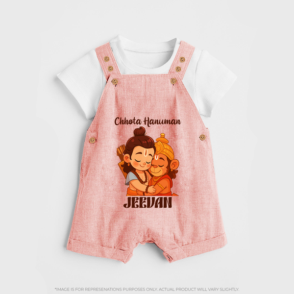 Chhota Hanuman Dungaree Set | Custom Baby Dungaree Set for Little Devotees - PEACH - 0 - 5 Months Old (Chest 18")