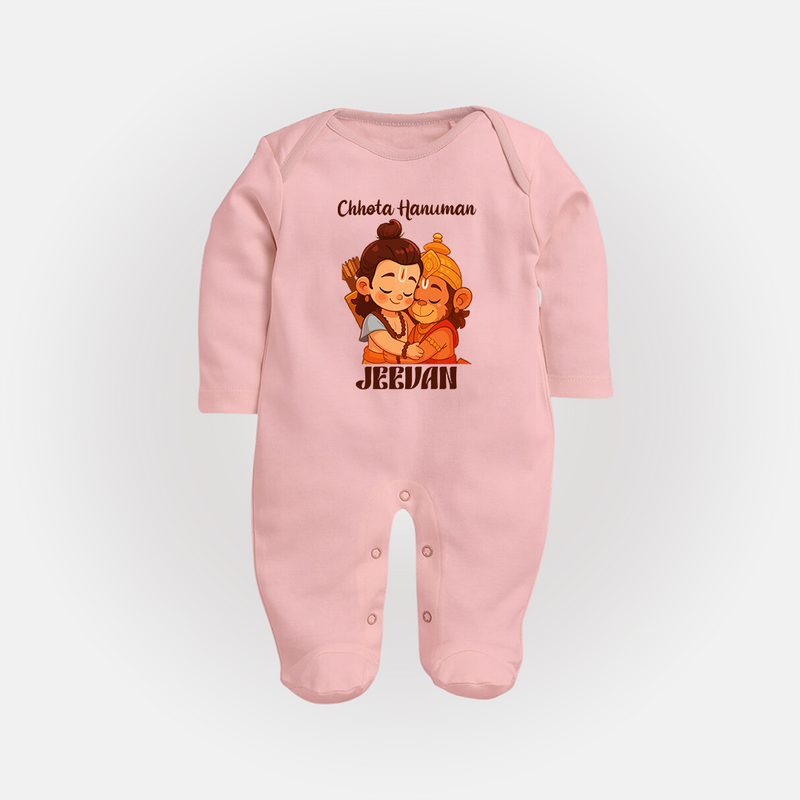 Chhota Hanuman Sleep Suit | Custom Baby Sleep Suit for Little Devotees - BABY PINK - New Born (Chest 7.5")
