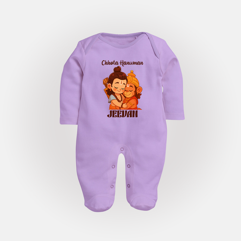 Chhota Hanuman Sleep Suit | Custom Baby Sleep Suit for Little Devotees - LILAC - New Born (Chest 7.5")