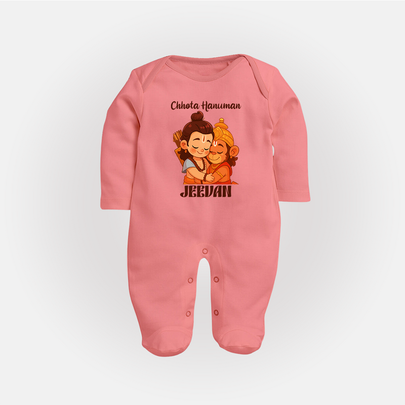 Chhota Hanuman Sleep Suit | Custom Baby Sleep Suit for Little Devotees - PEACH - New Born (Chest 7.5")