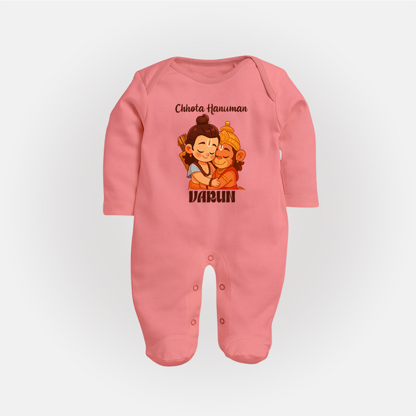Chhota Hanuman Devotee Full Body Suit - PEACH - New Born (Chest 7.5")