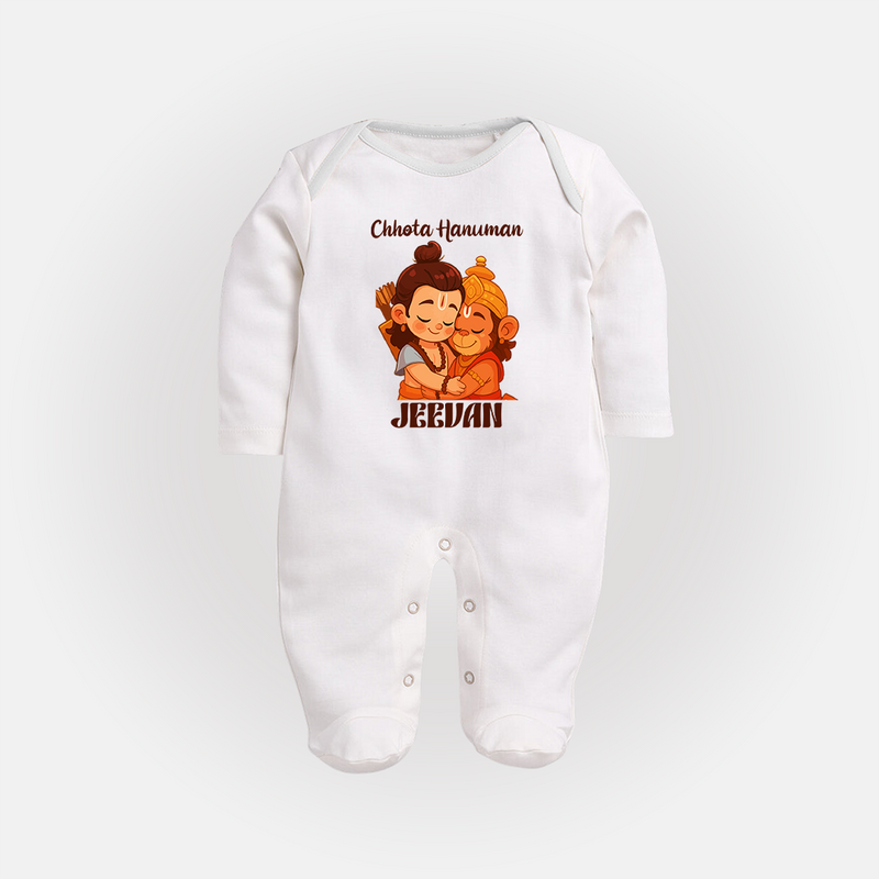 Chhota Hanuman Sleep Suit | Custom Baby Sleep Suit for Little Devotees - WHITE - New Born (Chest 7.5")