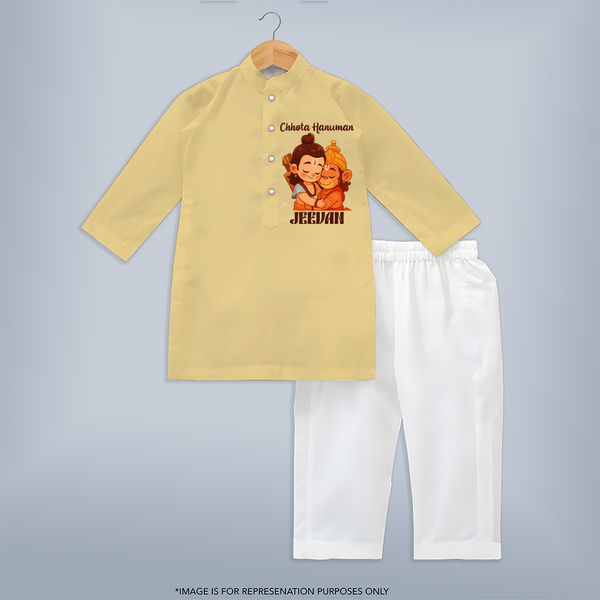 Chhota Hanuman Kurta Set | Custom Baby Kurta Set for Little Devotees - PASTEL YELLOW - 3 - 6 Months Old (Chest 24", Kurta Length 14'', Waist 19", Pant Length 14")
