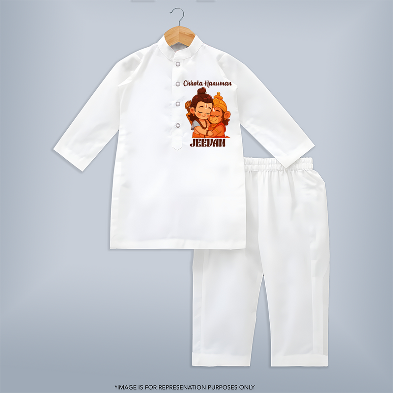 Chhota Hanuman Kurta Set | Custom Baby Kurta Set for Little Devotees - WHITE - 3 - 6 Months Old (Chest 24", Kurta Length 14'', Waist 19", Pant Length 14")