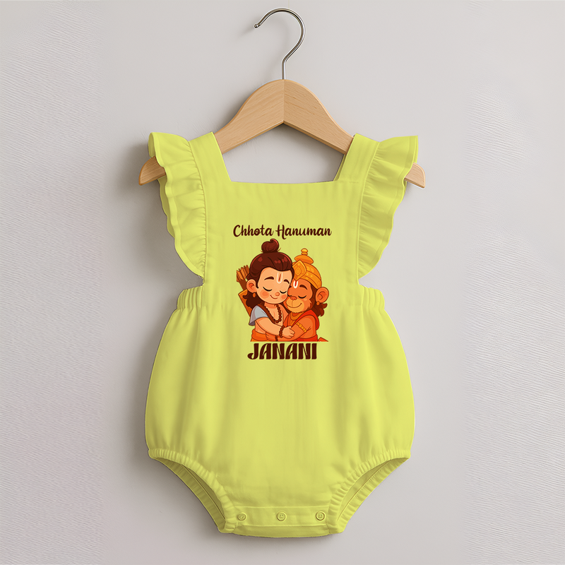 Chhota Hanuman Romper Frock | Custom Baby Romper Frock for Little Devotees - PASTEL YELLOW - 0 - 3 Months Old (Chest 19")