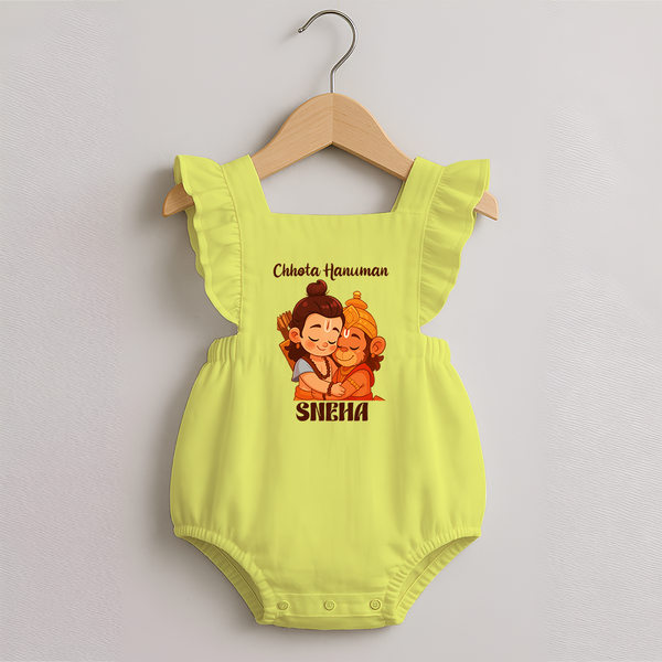 Chhota Hanuman Devotee Romper frock - PASTEL YELLOW - 0 - 3 Months Old (Chest 19")