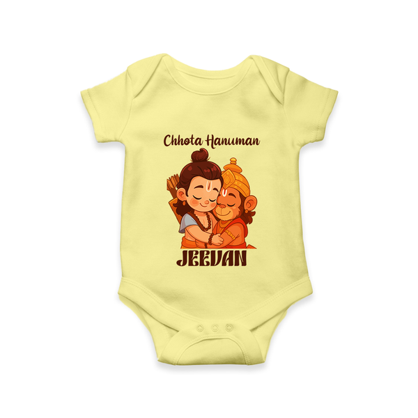Chhota Hanuman Romper | Custom Baby Romper for Little Devotees - PASTEL YELLOW - New Born (Chest 14")