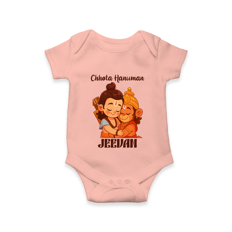 Chhota Hanuman Romper | Custom Baby Romper for Little Devotees - PEACH - New Born (Chest 14")