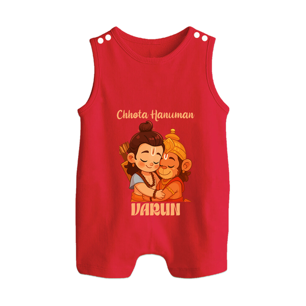 Chhota Hanuman Devotee Button Romper - RED - New Born (Chest 18")