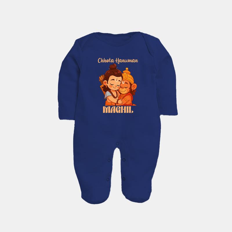 Chhota Hanuman Sleep Suit | Custom Baby Sleep Suit for Little Devotees - NAVY BLUE - New Born (Chest 7.5")