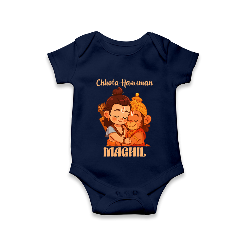Chhota Hanuman Romper | Custom Baby Romper for Little Devotees - NAVY BLUE - New Born (Chest 14")