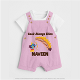 Good Always Wins Dungaree Set | Personalized Baby Dungaree Set for Festival Celebration - BABY PINK - 0 - 5 Months Old (Chest 18")