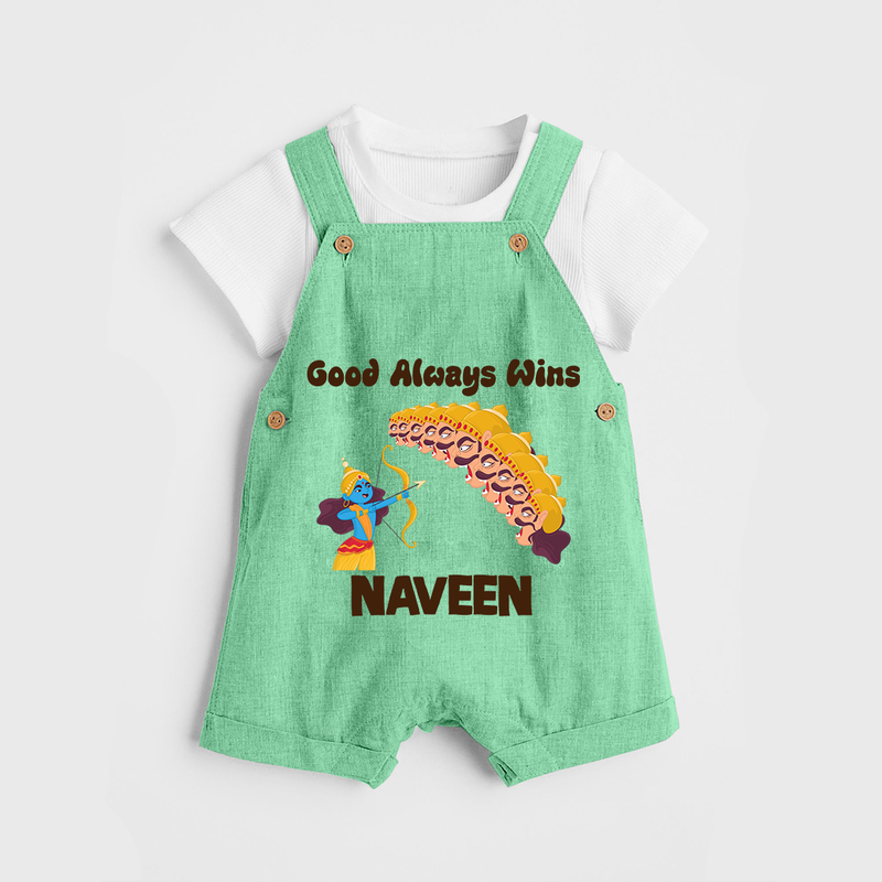 Good Always Wins Dungaree Set | Personalized Baby Dungaree Set for Festival Celebration - GREEN - 0 - 5 Months Old (Chest 18")