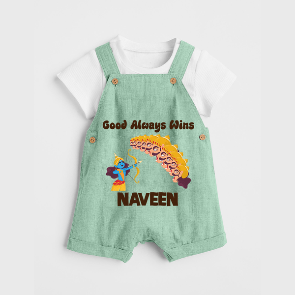 Good Always Wins Dungaree Set | Personalized Baby Dungaree Set for Festival Celebration - MINT GREEN - 0 - 5 Months Old (Chest 18")