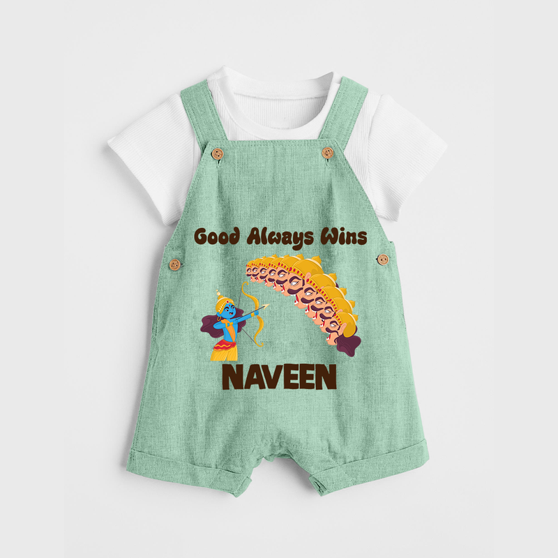 Good Always Wins Dungaree Set | Personalized Baby Dungaree Set for Festival Celebration - MINT GREEN - 0 - 5 Months Old (Chest 18")