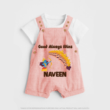 Good Always Wins Dungaree Set | Personalized Baby Dungaree Set for Festival Celebration - PEACH - 0 - 5 Months Old (Chest 18")