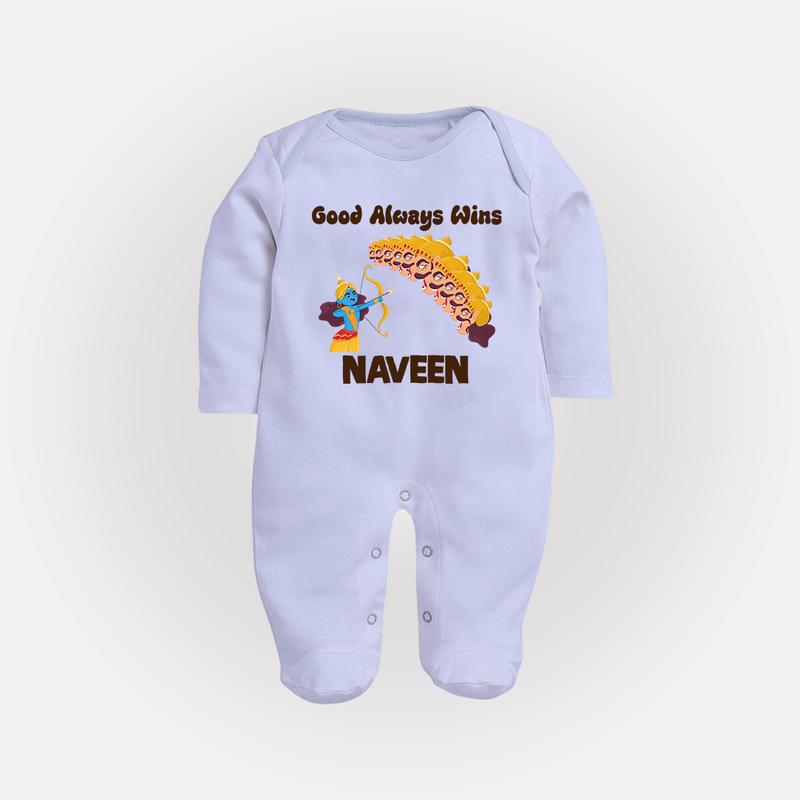 Good Always Wins Sleep Suit | Personalized Baby Sleep Suit for Festival Celebration - BABY BLUE - New Born (Chest 7.5")