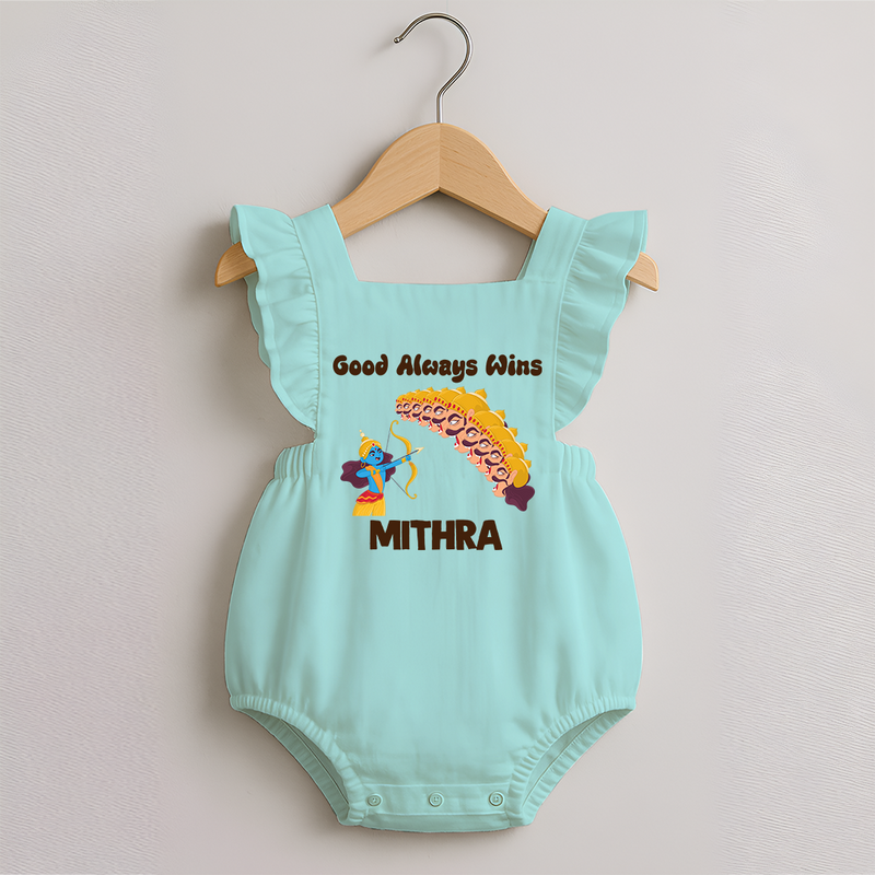 Good Always Wins Romper Frock | Personalized Baby Romper Frock for Festival Celebration - MINT GREEN - 0 - 3 Months Old (Chest 19")