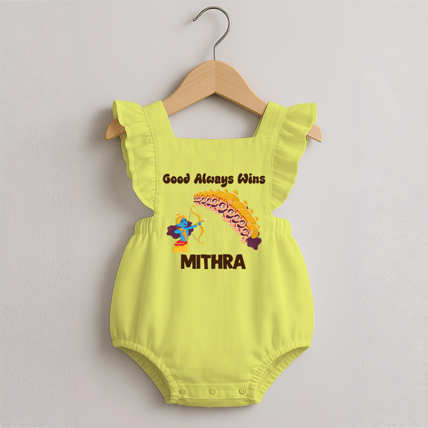 Good Always Wins Romper Frock | Personalized Baby Romper Frock for Festival Celebration - PASTEL YELLOW - 0 - 3 Months Old (Chest 19")