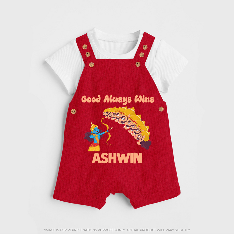 Good Always Wins Dungaree Set | Personalized Baby Dungaree Set for Festival Celebration - RED - 0 - 5 Months Old (Chest 18")