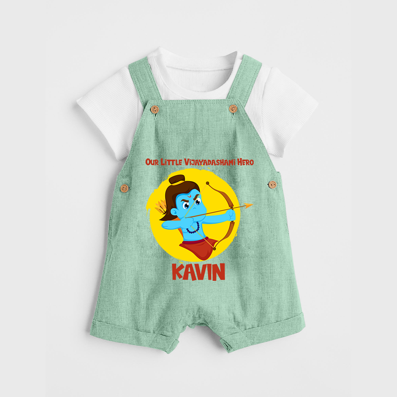 Our Little Vijayadashami Hero Dungaree Set | Custom Baby Dungaree Set for Dussehra - MINT GREEN - 0 - 5 Months Old (Chest 18")