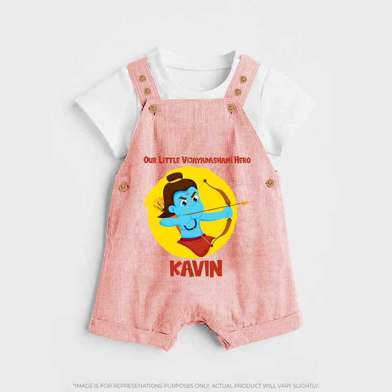 Our Little Vijayadashami Hero Dungaree Set | Custom Baby Dungaree Set for Dussehra - PEACH - 0 - 5 Months Old (Chest 18")