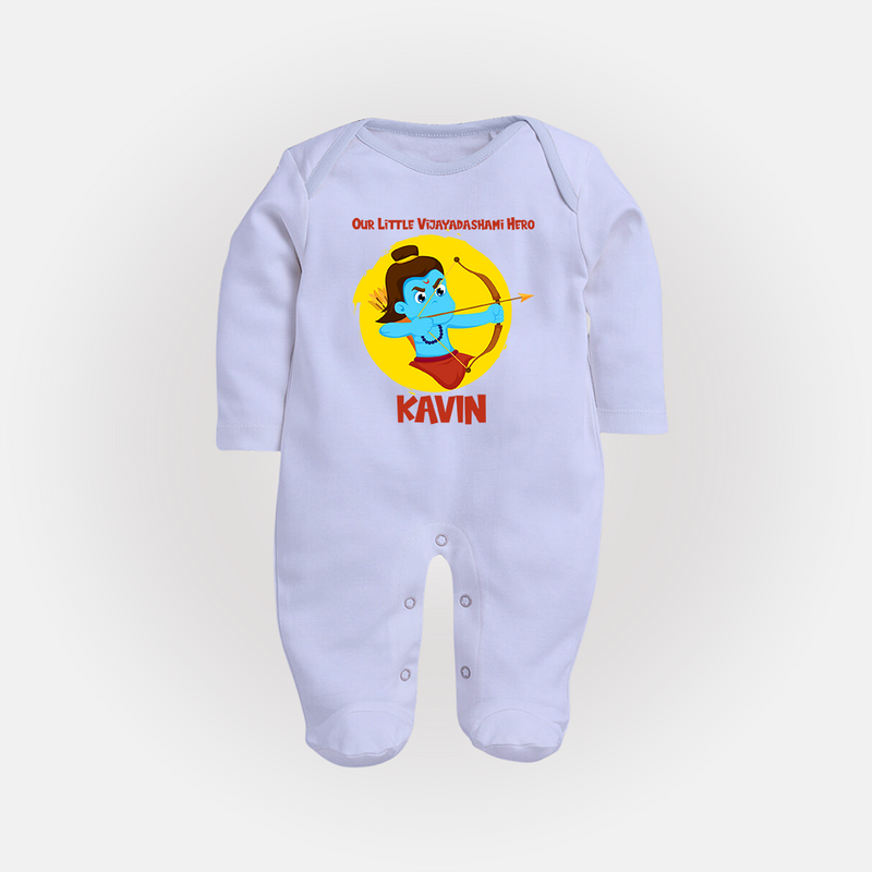 Our Little Vijayadashami Hero Sleep Suit | Custom Baby Sleep Suit for Dussehra - BABY BLUE - New Born (Chest 7.5")