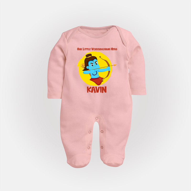 Our Little Vijayadashami Hero Sleep Suit | Custom Baby Sleep Suit for Dussehra - BABY PINK - New Born (Chest 7.5")