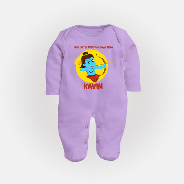 Our Little Vijayadashami Hero Sleep Suit | Custom Baby Sleep Suit for Dussehra - LILAC - New Born (Chest 7.5")