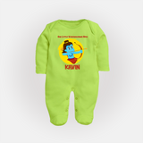 Our Little Vijayadashami Hero Sleep Suit | Custom Baby Sleep Suit for Dussehra - LIME GREEN - New Born (Chest 7.5")