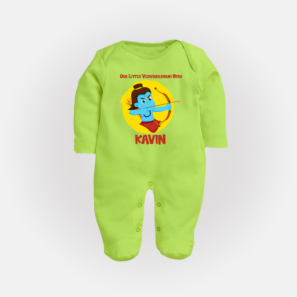 Our Little Vijayadashami Hero Sleep Suit | Custom Baby Sleep Suit for Dussehra - LIME GREEN - New Born (Chest 7.5")