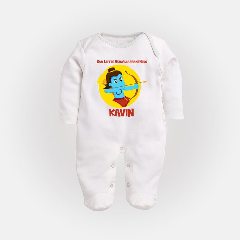 Our Little Vijayadashami Hero Sleep Suit | Custom Baby Sleep Suit for Dussehra - WHITE - New Born (Chest 7.5")