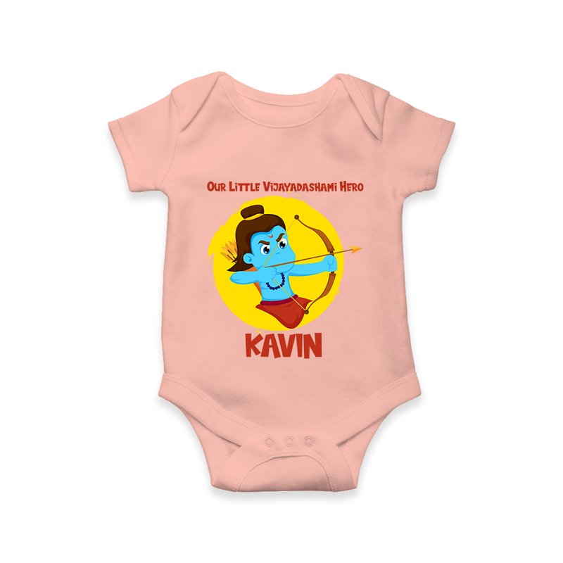 Our Little Vijayadashami Hero Romper | Custom Baby Romper for Dussehra - PEACH - New Born (Chest 14")