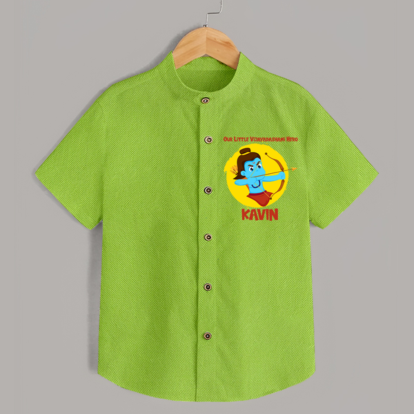 Our Little Vijayadashami Hero Shirt | Custom Baby Shirt for Dussehra - LIME GREEN - 0 - 6 Months Old (Chest 23")