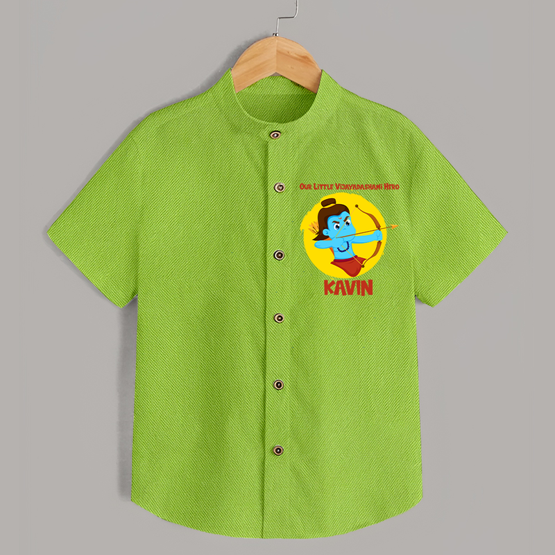 Our Little Vijayadashami Hero Shirt | Custom Baby Shirt for Dussehra - LIME GREEN - 0 - 6 Months Old (Chest 23")