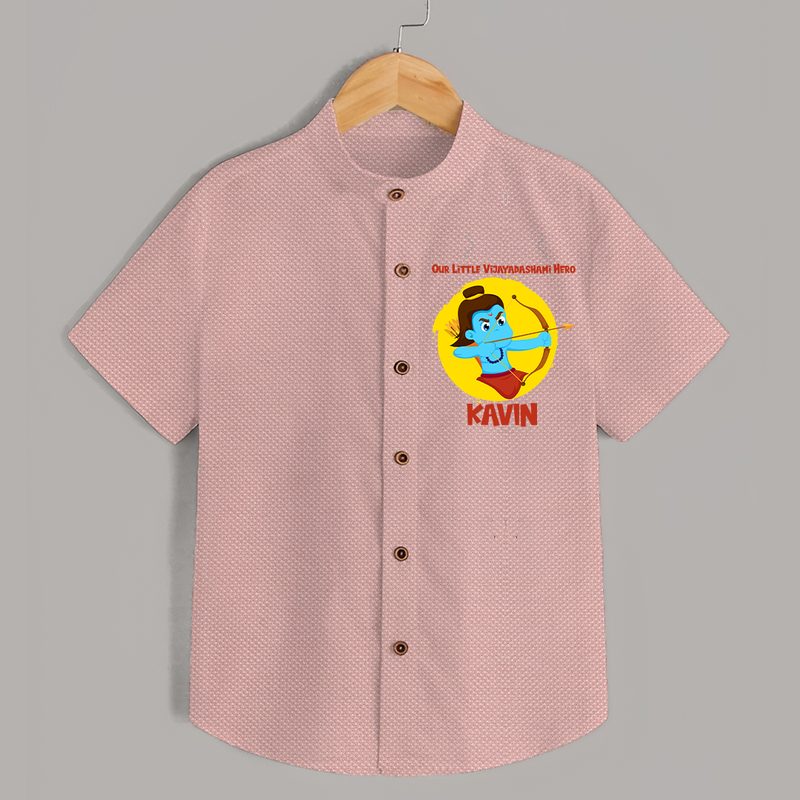 Our Little Vijayadashami Hero Shirt | Custom Baby Shirt for Dussehra - PEACH - 0 - 6 Months Old (Chest 23")