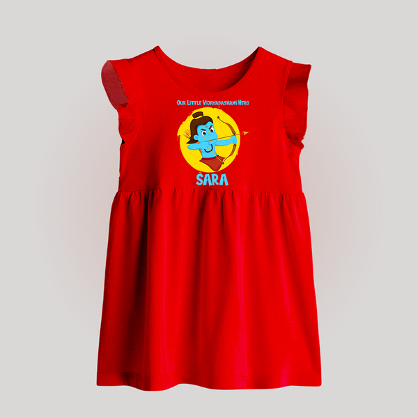 Our Little Vijayadashami Hero Baby frock | Custom Baby frock for Dussehra - RED - 0 - 3 Months Old (Chest 17")