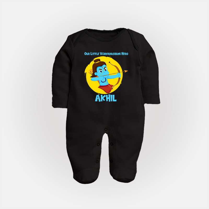 Our Little Vijayadashami Hero Sleep Suit | Custom Baby Sleep Suit for Dussehra - BLACK - New Born (Chest 7.5")