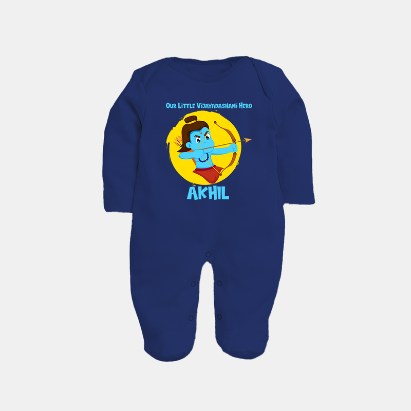Our Little Vijayadashami Hero Sleep Suit | Custom Baby Sleep Suit for Dussehra - NAVY BLUE - New Born (Chest 7.5")