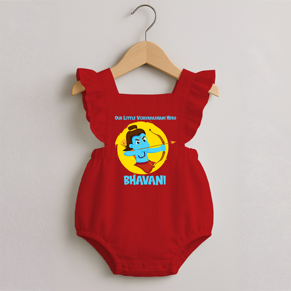 Little Vijayadashami Hero Romper frock - RED - 0 - 3 Months Old (Chest 19")