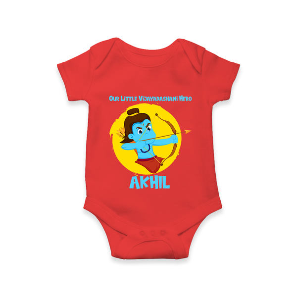 Our Little Vijayadashami Hero Romper | Custom Baby Romper for Dussehra - RED - New Born (Chest 14")