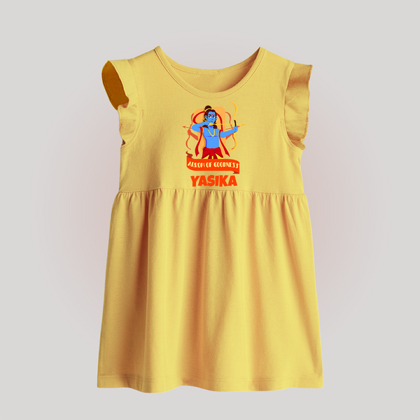 Arrow of Goodness Baby frock | Personalized Baby frock for Festival Fun - PASTEL YELLOW - 0 - 3 Months Old (Chest 17")