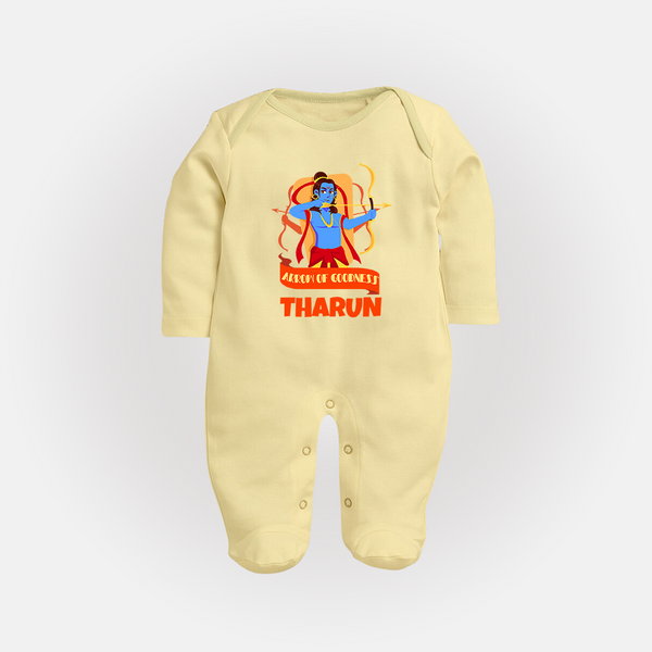 Arrow of Goodness Sleep Suit | Personalized Baby Sleep Suit for Festival Fun - PASTEL YELLOW - New Born (Chest 7.5")