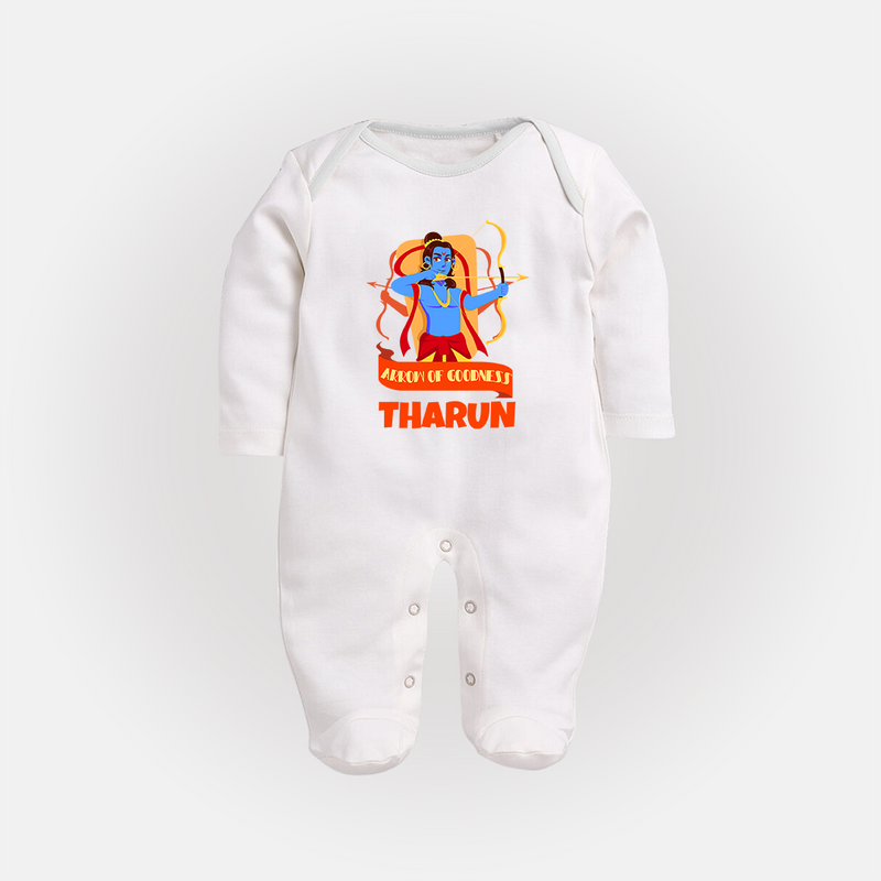 Arrow of Goodness Sleep Suit | Personalized Baby Sleep Suit for Festival Fun - WHITE - New Born (Chest 7.5")