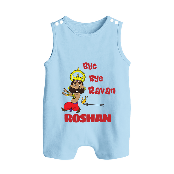 Bye Bye Ravan Romper Suit | Custom Baby Romper Suit for Dussehra Celebration - BABY BLUE - 0 - 5 Months Old (Chest 18")