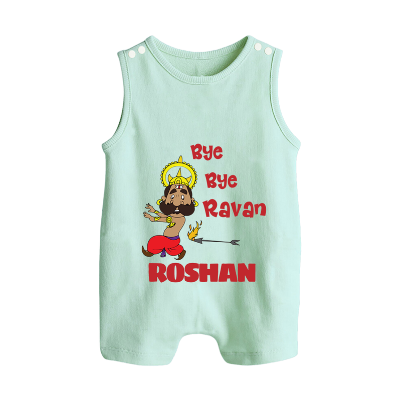 Bye Bye Ravan Romper Suit | Custom Baby Romper Suit for Dussehra Celebration - MINT GREEN - 0 - 5 Months Old (Chest 18")