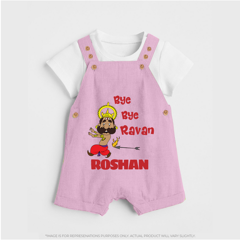 Bye Bye Ravan Dungaree Set | Custom Baby Dungaree Set for Dussehra Celebration - BABY PINK - 0 - 5 Months Old (Chest 18")
