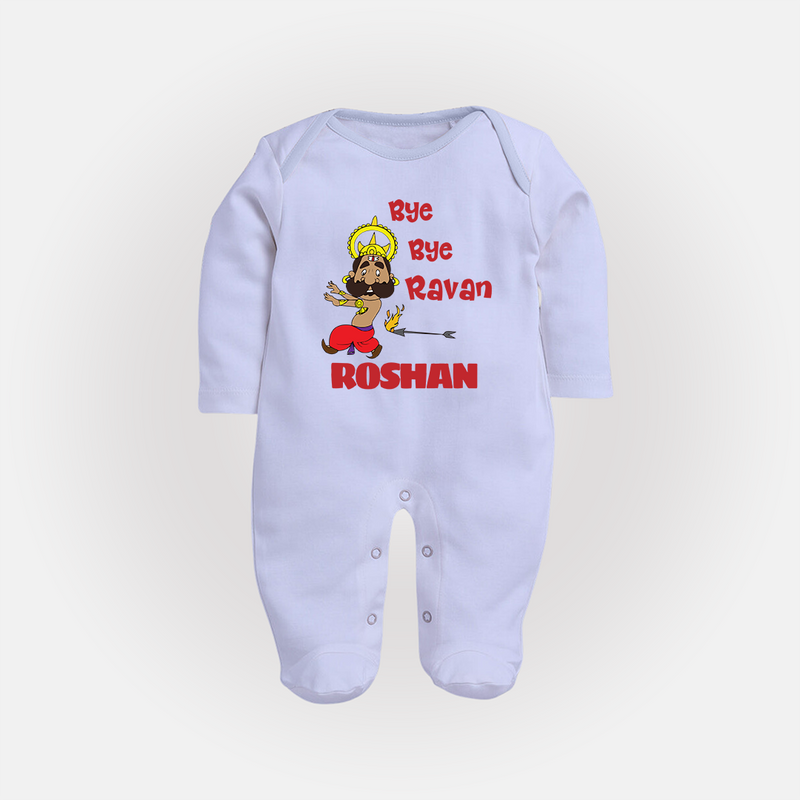 Bye Bye Ravan Sleep Suit | Custom Baby Sleep Suit for Dussehra Celebration - BABY BLUE - New Born (Chest 7.5")