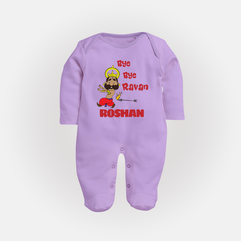 Bye Bye Ravan Sleep Suit | Custom Baby Sleep Suit for Dussehra Celebration - LILAC - New Born (Chest 7.5")